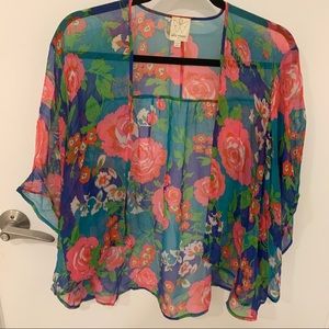 Ella Moss 100% Silk Floral Open Kimono Size Small